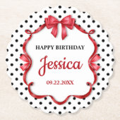Cute Crimson Bow Birthday ペーパーコースター (正面)