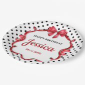 Cute Crimson Bow Birthday ペーパープレート (アングル)