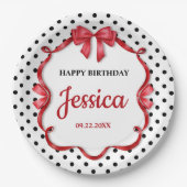 Cute Crimson Bow Birthday ペーパープレート (正面)