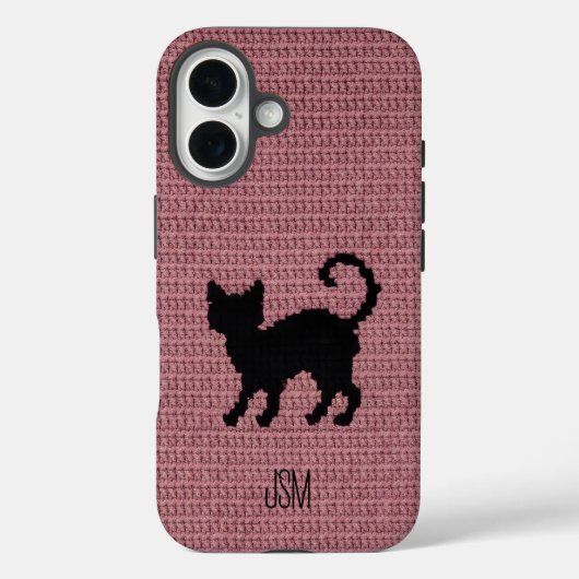 Cute Crochet Black Cat Custom Initials Monogram   Case-Mate iPhoneケース (裏面)