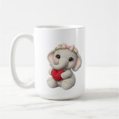 Cute Crochet Elephant Holding Heart Amigurumi Art コーヒーマグカップ (左)