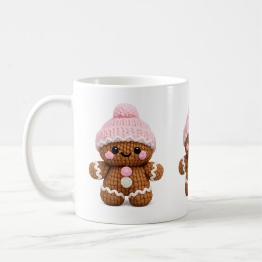 Cute Crochet Gingerbread Mug Cake Character Coffee コーヒーマグカップ (左)