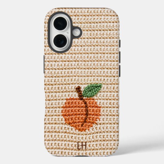 Cute Crochet Peach Fruit Yarn Custom Name Initials Case-Mate iPhoneケース (裏面)