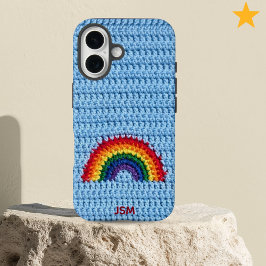 Cute Crochet Rainbow Custom Initials Monogram iPhone 16ケース