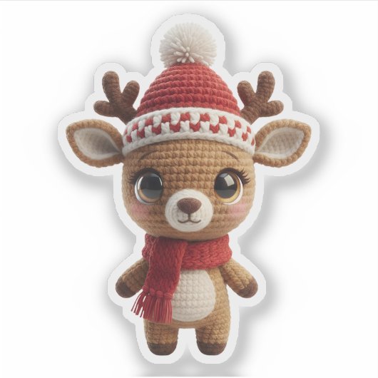 Cute Crochet Reindeer Christmas Sticker シール (正面)