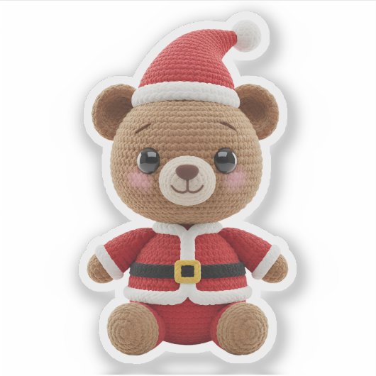 Cute Crochet Santa Teddy Bear Sticker シール (正面)