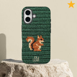 Cute Crochet Squirrel Custom Initials Monogram iPhone 16ケース
