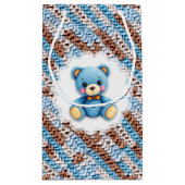 Cute Crochet Teddy Bear Blue and Brown スモールペーパーバッグ (裏面)
