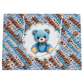 Cute Crochet Teddy Bear Blue and Brown ラージペーパーバッグ (正面)