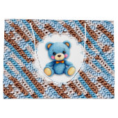 Cute Crochet Teddy Bear Blue and Brown ラージペーパーバッグ (裏面)
