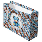 Cute Crochet Teddy Bear Blue and Brown ラージペーパーバッグ (正面アングル)