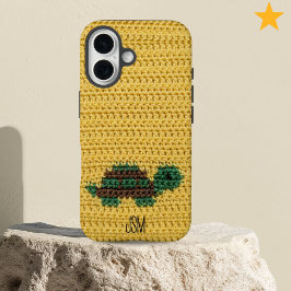 Cute Crochet Turtle Custom Initials Monogram iPhone 16ケース