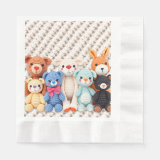 Cute Crocheted Stuffed Animals Boy's Baby Shower 縁ありランチョンナプキン