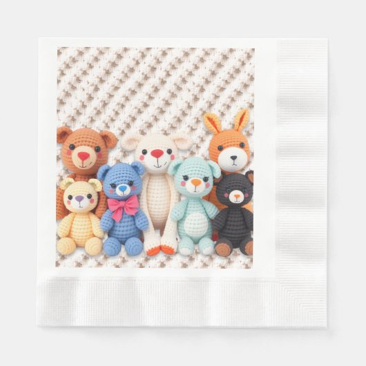 Cute Crocheted Stuffed Animals Boy's Baby Shower 縁ありランチョンナプキン (正面)