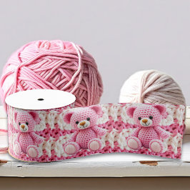 Cute Crocheted Teddy Bear Girl's Baby Shower グログランリボン
