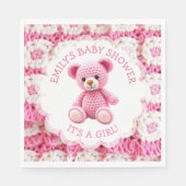 Cute Crocheted Teddy Bear Girl's Baby Shower スタンダードランチョンナプキン (正面)