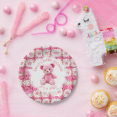 Cute Crocheted Teddy Bear Girl's Baby Shower ペーパープレート (パーティー)