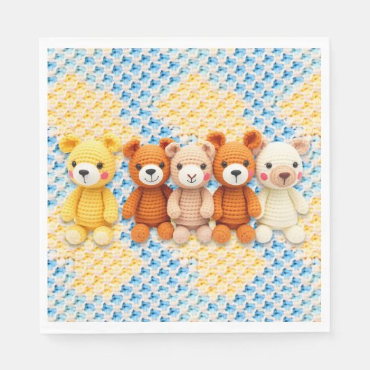 Cute Crocheted Teddy Bears Boy's Baby Shower スタンダードランチョンナプキン (正面)