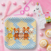 Cute Crocheted Teddy Bears Boy's Baby Shower ペーパープレート (パーティー)