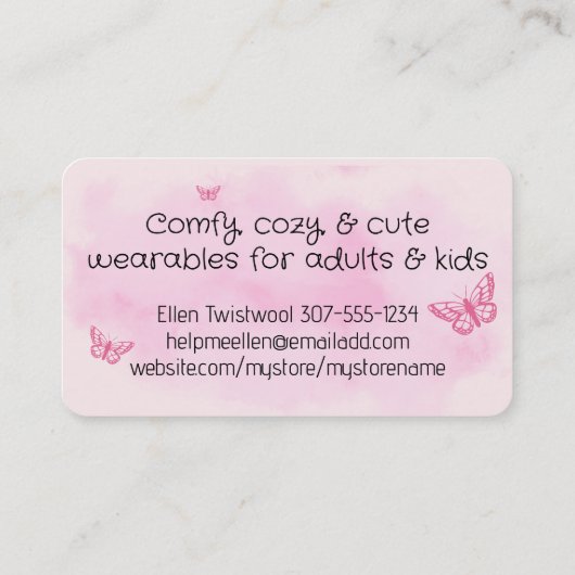 Cute crocheter pink bird crochet hook yarn 名刺 (裏面)