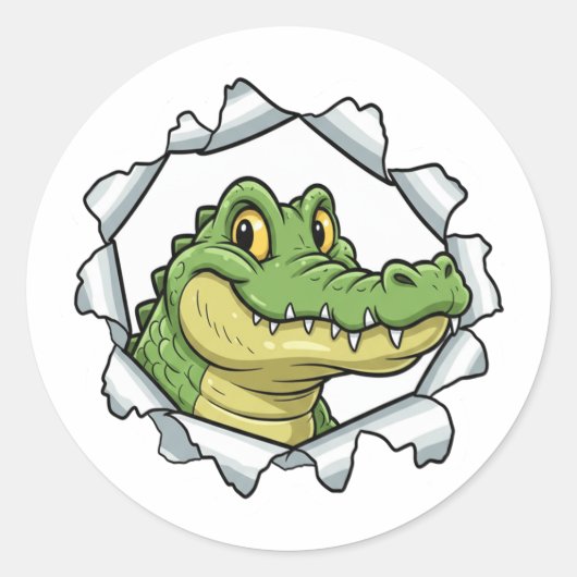 Cute Crocodile Torn Paper Sticker ラウンドシール (正面)