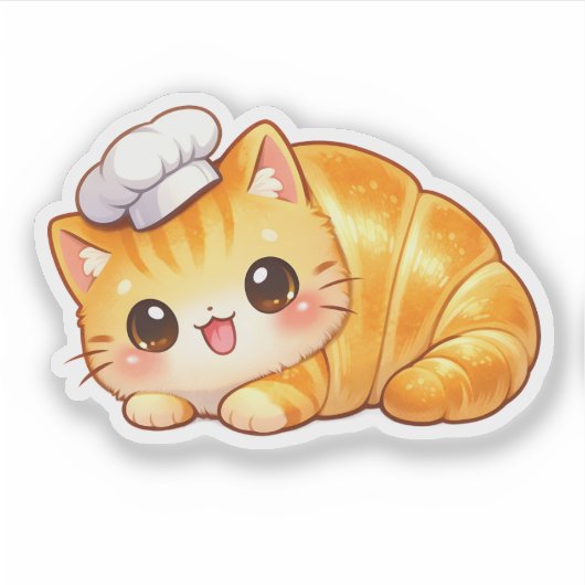Cute Croissant Cat Kawaii Bakery Vinyl Sticker シール (正面)