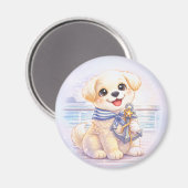 Cute Cruise Puppy Anchor Round Magnet マグネット (正面/裏面)