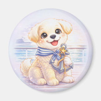 Cute Cruise Puppy Anchor Round Magnet マグネット