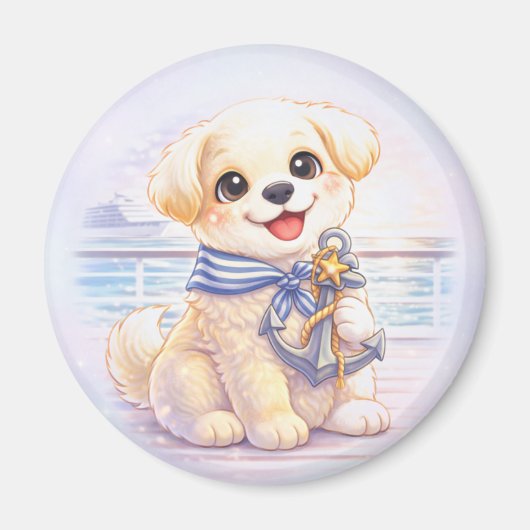 Cute Cruise Puppy Anchor Round Magnet マグネット (正面)