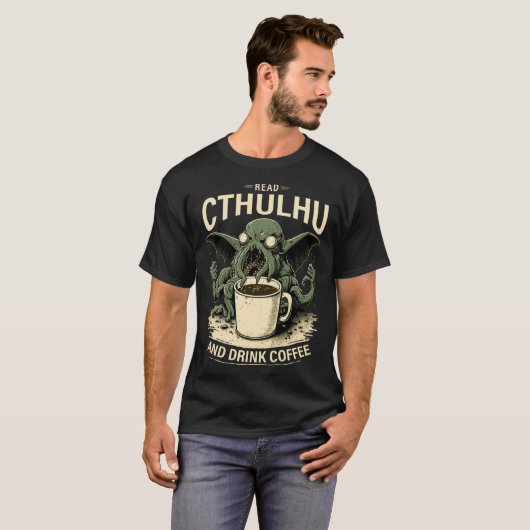 Cute Cthulhu and Coffee Tシャツ (正面フル)