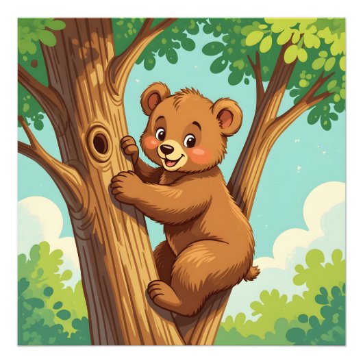 Cute cub bear climbing a tree フォトプリント            (正面)