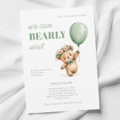 Cute Cub Sage Green We Can Bearly Wait Baby Shower 招待状
