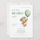 Cute Cub Sage Green We Can Bearly Wait Baby Shower 招待状 (正面)