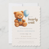 Cute Cub We can Bearly Wait Blue Baby 招待状 (正面)