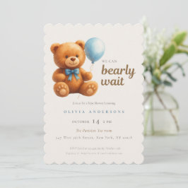 Cute Cub We can Bearly Wait Blue Baby 招待状