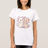 Cute Cuddling Kittens Hugging Hearts Tシャツ (正面)