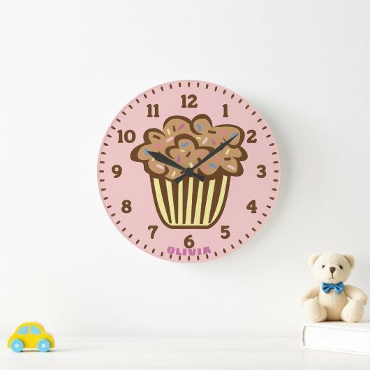 Cute Cupcake with Custom Name Wall Clock ラージ壁時計