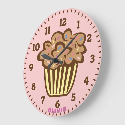 Cute Cupcake with Custom Name Wall Clock ラージ壁時計 (傾斜)