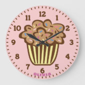 Cute Cupcake with Custom Name Wall Clock ラージ壁時計 (正面)