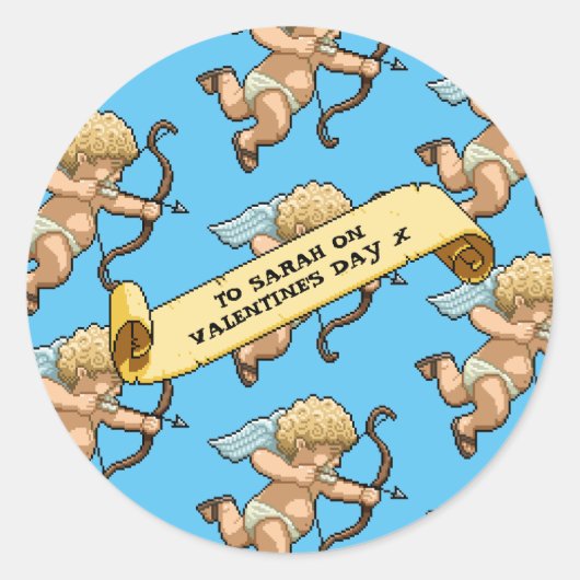 Cute Cupid Add The Name Valentine's Day Pattern ラウンドシール (正面)