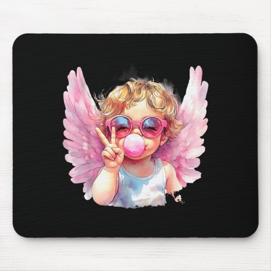 Cute Cupid Blowing Bubble Gum Sungles Valentines D マウスパッド (正面)