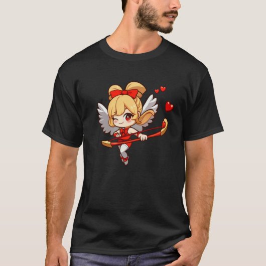 Cute Cupid Heart Valentine's Day Matching Couple Tシャツ (正面)