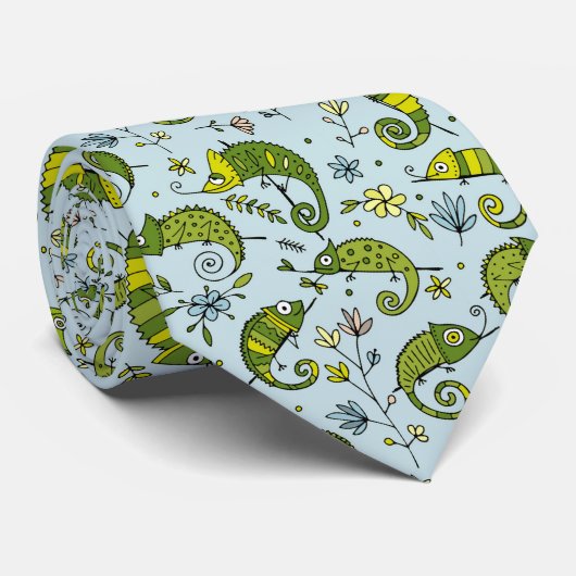 Cute Curly Chameleon Reptile Lovely Lizard ネクタイ (ロール)
