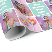 Cute Custom 3 Photo Modern Retro Green Pattern ラッピングペーパー (ロールコーナー)