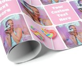 Cute Custom 3 Photo Modern Retro Pink Trendy ラッピングペーパー (ロールコーナー)
