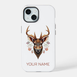 Cute Custom Animal Phone Case. Deer Head. Brown iPhone 15ケース
