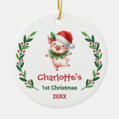 Cute Custom Baby's First Christmas Festive Pig セラミックオーナメント (正面)