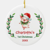 Cute Custom Baby's First Christmas Festive Pig セラミックオーナメント (裏面)