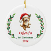 Cute Custom Baby's First Christmas Festive Puppy セラミックオーナメント (裏面)