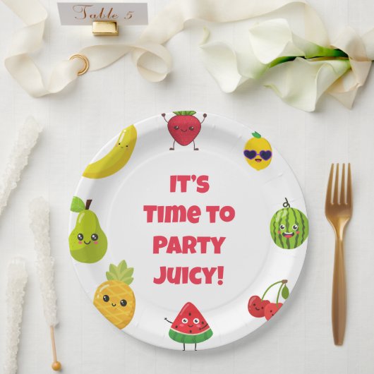 Cute Custom Funny Fruit Kid Birthday Party  Plates ペーパープレート (ウェディング)